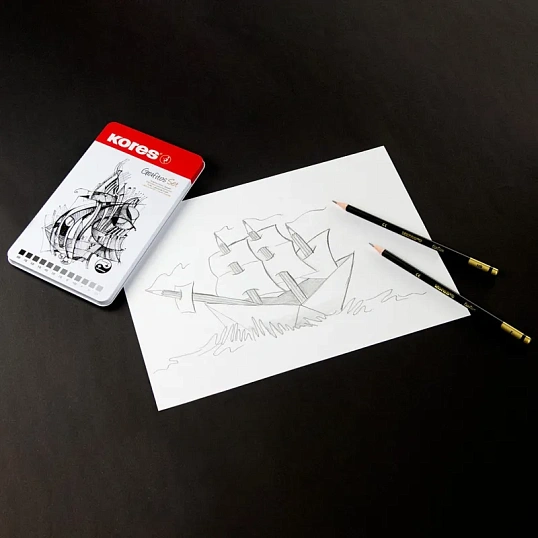 Набор карандашей чернографитных Kores GRAFITOS,трехгр.12 шт.(2Н-8В), 92162