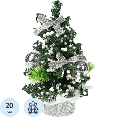Елка Декоративная с серебряным декором на подставке, 20 см НУ-5663