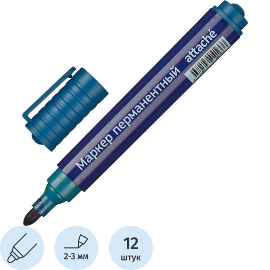 Маркер перманентный универсальный Attache Economy синий 2-3 мм