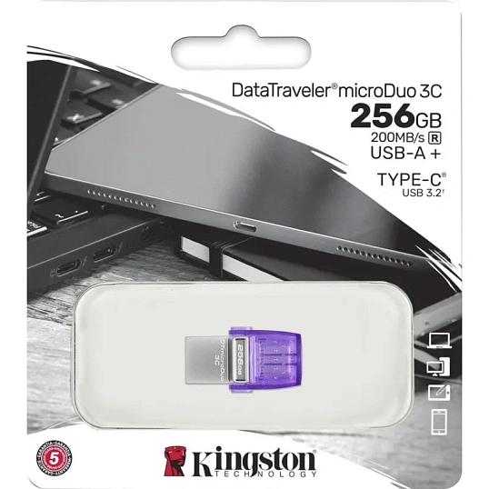 Флеш-память Kingston microDuo 3C G3, 256 Гб, USB 3.2 & USB Type-C и Type-A