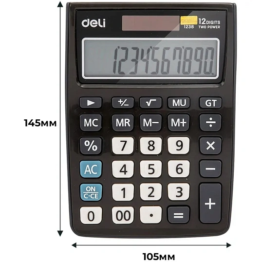 Калькулятор настольный КОМП. Deli E1238, 12-р, дв.пит., 145х105мм, серый