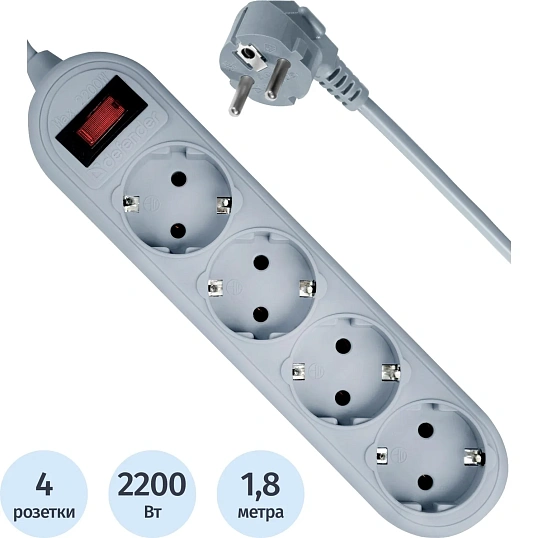 Сетевой фильтр Defender  ES Lite 1.8 1,8 м, 4 розетки(99487)