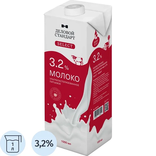 Молоко Деловой Стандарт Select ультрапастеризованное 3,2%, 1 л