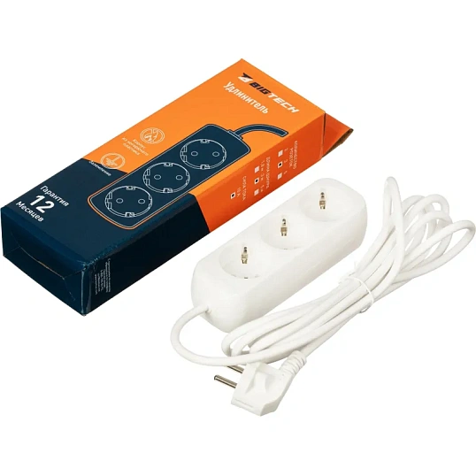 Удлинитель BigTech UTD-310-3-W (3р/3м/10А/2,2кВт/1мм2/белый)