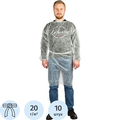 Халат (накидка) одноразовый  на завязках, белый, 10шт/уп