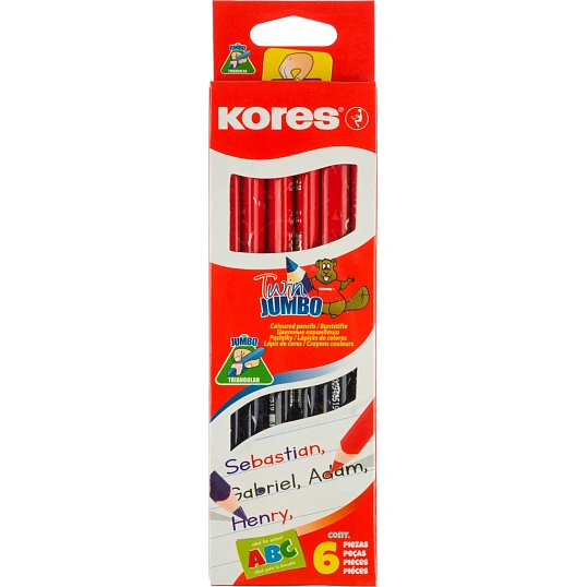 Карандаши цветные 2цв 3-гран,двустор Kores JUMBO 94851