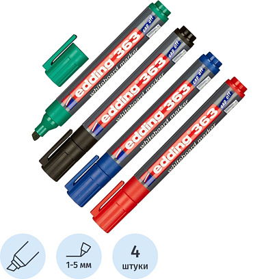Набор маркеров для белых досок EDDING 363/4S, 1-5мм, cap-off,скошен наб 4цв
