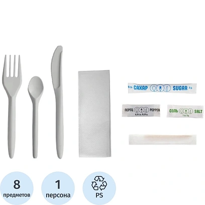 Набор столовых приборов 8/1 бел.В,Н,Л.ч.,салф.сах.,соль,пер 300наб/уп