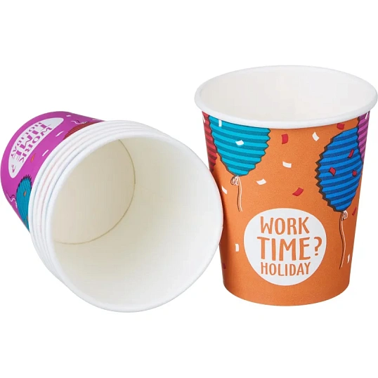 Стакан одноразовый бум односл. 250 мл d-80мм Time to work МИКС  50шт/уп