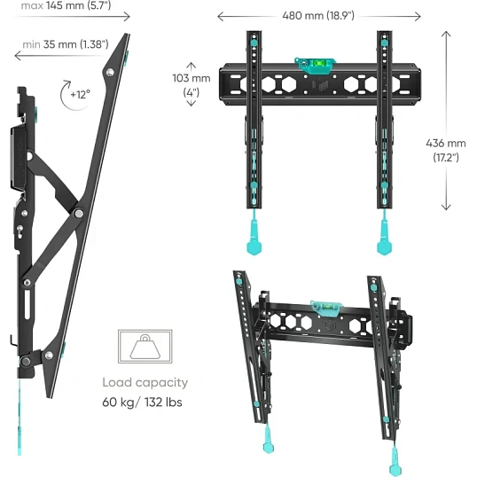 Кронштейн для телевизора Onkron 32-70 наклонный, черный TM5
