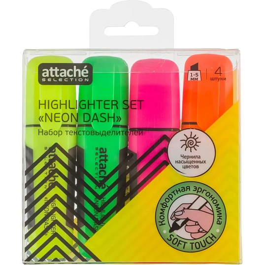 Набор текстовыделителей Attache Selection Neon Dash 1-5мм набор 4цв HL7010