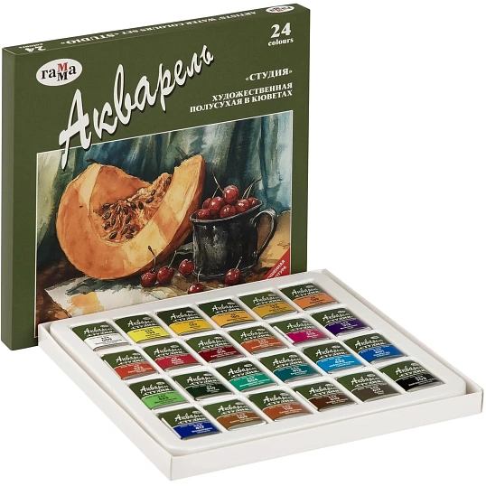 Краски акварельные Гамма Студия, 24цв., кюветы,картон.упак,215001
