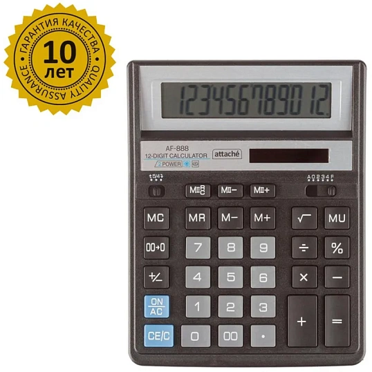 Калькулятор настольный ПОЛНОРАЗМЕРНЫЙ AttacheAF-888,12р,дв.пит204x158мм,ч/с