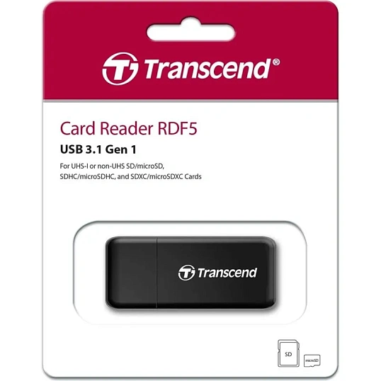 Картридер Transcend TS-RDF5K USB 3.1 RDF5 для карт пам. SD/microSD, чёрный