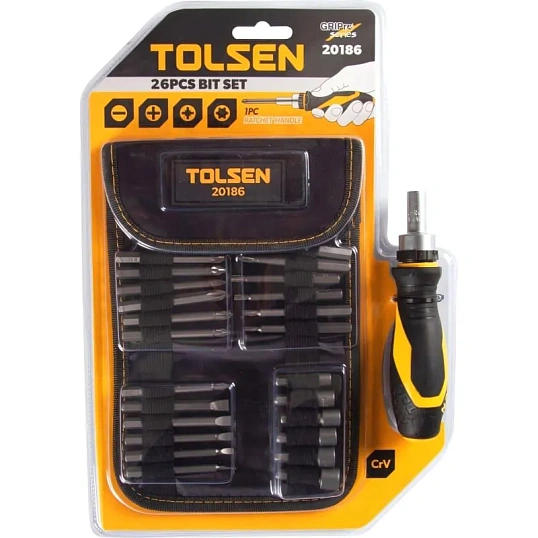 Набор бит 1/4, PH, PZ, Hex, Torx, Slotted, 26 предметов TOLSEN TT20186