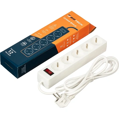 Сетевой фильтр BigTech STD-510-3-W (5р/3м/10А/2,2кВт/1мм2/белый)