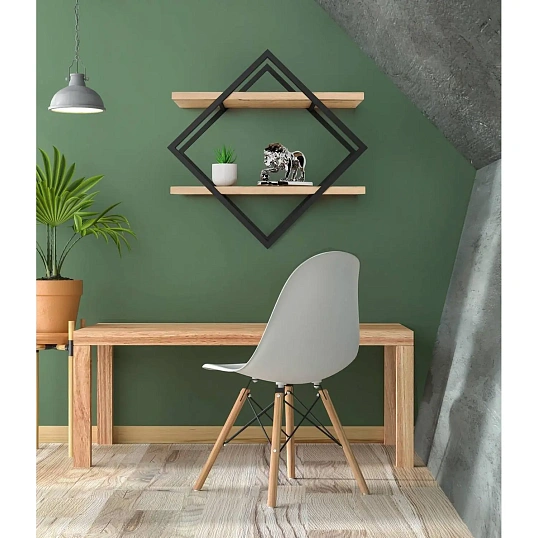 Полка KD настенная Колибри-1, 2 ярус. каркас черный/ЛДСП дуб буратти