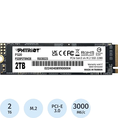 SSD накопитель Patriot P320 2TB M.2 2280 PCIe 3.0 x4(P320P2TBM28)