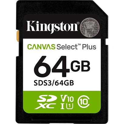 Карта памяти SDXC Kingston, 64GB, Canvas Select Plus Gen3 SDS3/64GB