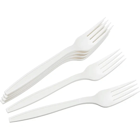 Вилка одноразовая 180мм, белая, кукурузный крахмал, 50шт/уп