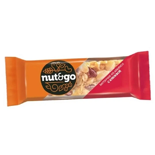 Батончик ореховый Nut N Go, 42гХ18шт/уп с арахисом и клюквой ВК248