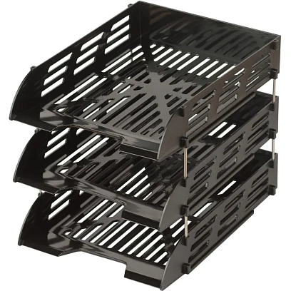 Лоток горизонтальный для бумаг Attache 3шт/наб на металл стерж черный