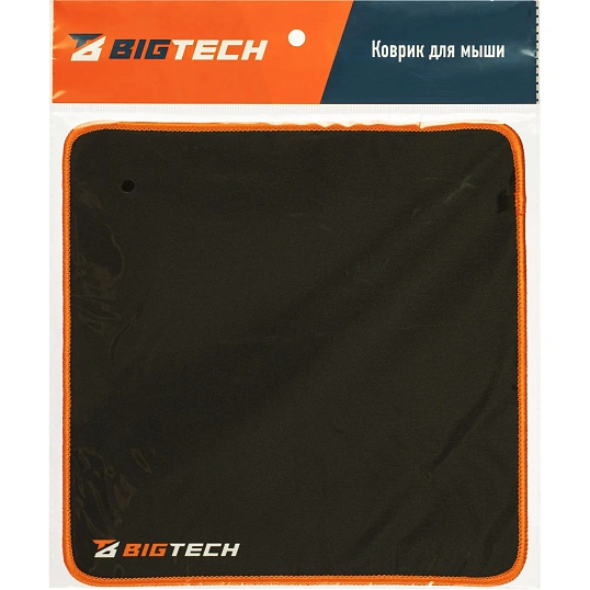 Коврик для мыши BigTech (HMP0023) ткань, резина, черный, оранжевый