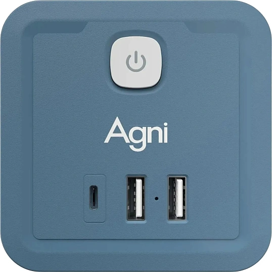 Тройник AGNI 4/220 + 2 USB + 1 Type C,синий(TP-WJ3U4E-C-blue)