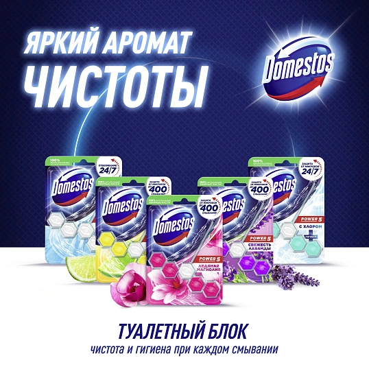 Блок для унитаза Доместос Пауер 5 Ледяная магнолия 55гр на блистере
