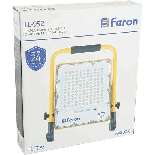 Прожектор светодиодный Feron LL-952 переносной с з/у IP66 100W 6400K(48677)