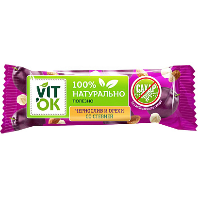 Батончик - конфета неглазированная 'Чернослив и орехи' 36 шт/уп