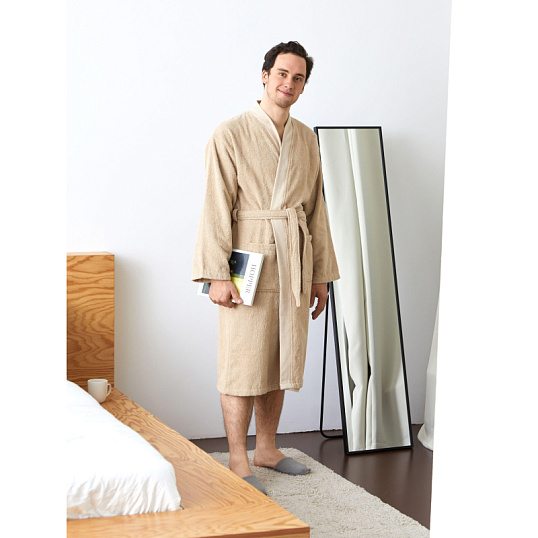 Халат Махровый Мужской  DELRAY Кимоно бежевый, L-XL,300 гр/м2