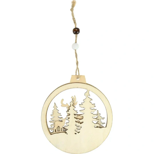 Игрушка НГ Деревянная подвеска Зимняя опушка, 10 см, НУ-3895