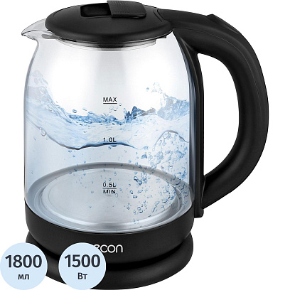 Чайник ECON ECO-1835KE,стеклянный, дисковый нагревател. элемент,1,8 литра