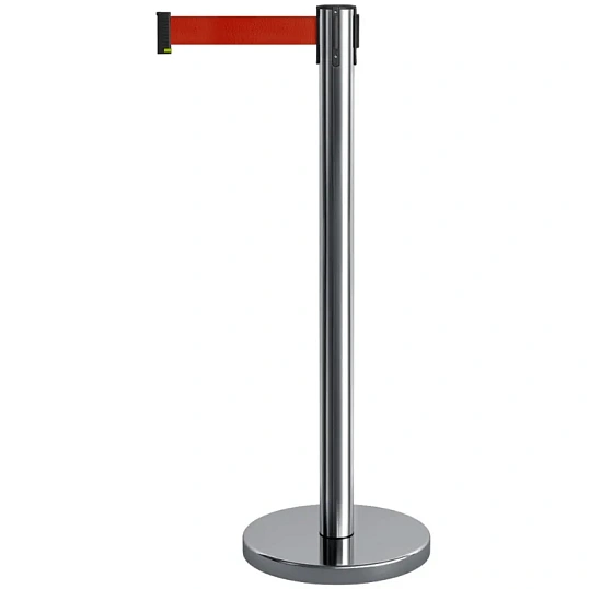 Стойка ограждения Alt с вытяжной лентой 3м сталь нерж.полированная красный