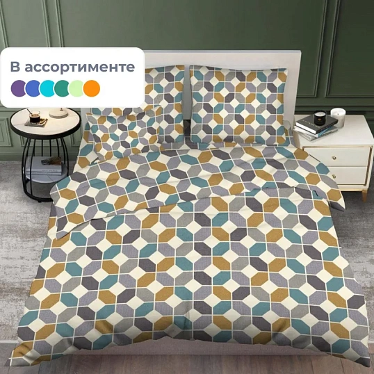 Постельное белье 1,5сп набивн. бязь 140г/м2 (нав.70х70 1 шт.), микс