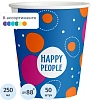 Стакан одноразовый бум односл. 250 мл d-80мм Happy People МИКС  50шт/уп