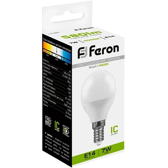 Лампа светодиодная Feron LB-95 Шарик E14 7W 175-265V 4000K(25479)