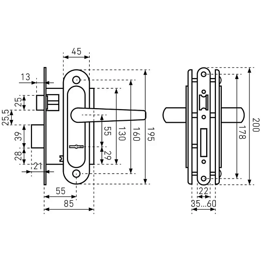 Замок врезной УЗК_Птимаш ЗВ9-4.08 сталь серебро (с руч,д/дерев.дв/4кл)