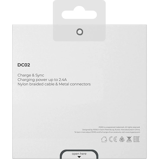 Кабель PERO DC02 USB-A to LIGHTNING, 2.4A, 1.2m, Gray