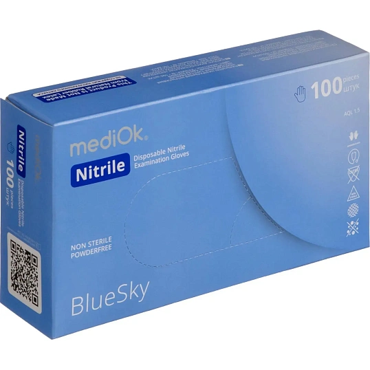 Перчатки mediOk нитрил.,голубой Blue Sky 4г., (M) 50пар/уп