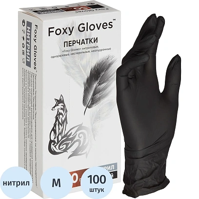 Перчатки нитрил., н/с, н/о,3,5г./шт,черн.FOXY-GLOVES M 50 пар/уп ШК4204