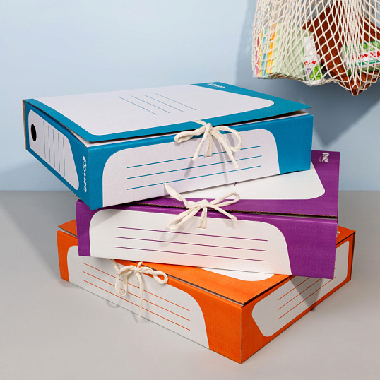 Короб архивный Комус гофрокартон, 75мм, бирюзовый корешок