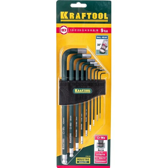 Набор ключей имбус. KRAFTOOL INDUSTRIE дл-ые,шар,HEX 1,5-10мм,9шт 27445-H9