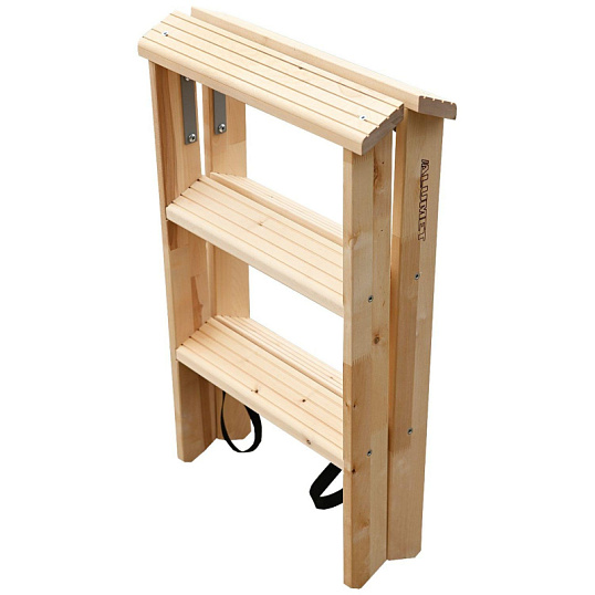 Стремянка деревянная двусторонняя с широкими ступенями 2х3 ступеней