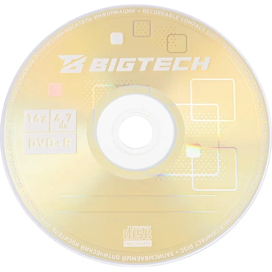 Носители информации Bigtech YDVDRB009 DVD+R 4,7 Гб/16х/10шт/уп cake box