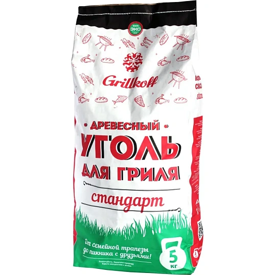 Уголь древесный для гриля Стандарт, пакет 5кг. из твердых лист, пород 2