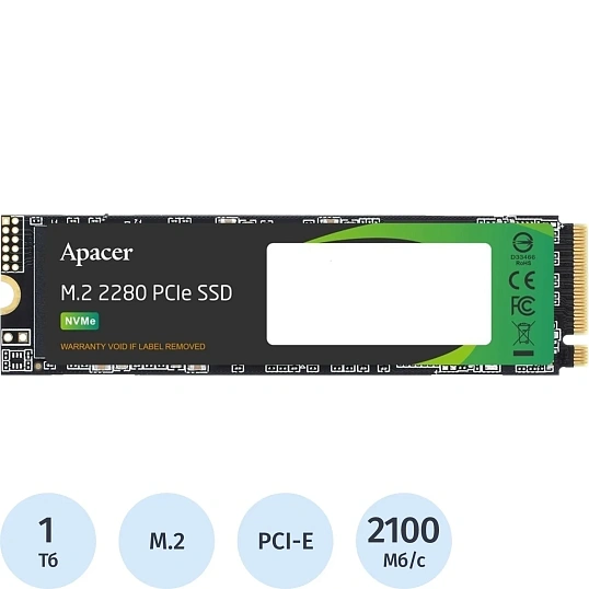 SSD накопитель Apacer SSD AS2280P4X 1TB M.2 PCIe3x4(AP1TBAS2280P4X-1)