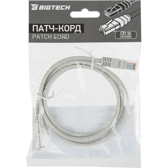 Патч-корд BigTech OPCC002 UTP CCA кат.5e/1м/литой/многожильный (серый)