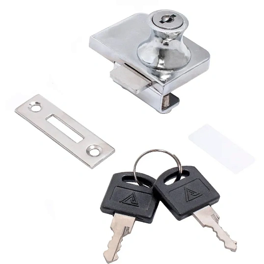 Замок мебельный_УЗК StahlBuro 805 сталь хром(отв.пл.кр/на2стекл/2кл)(16897)